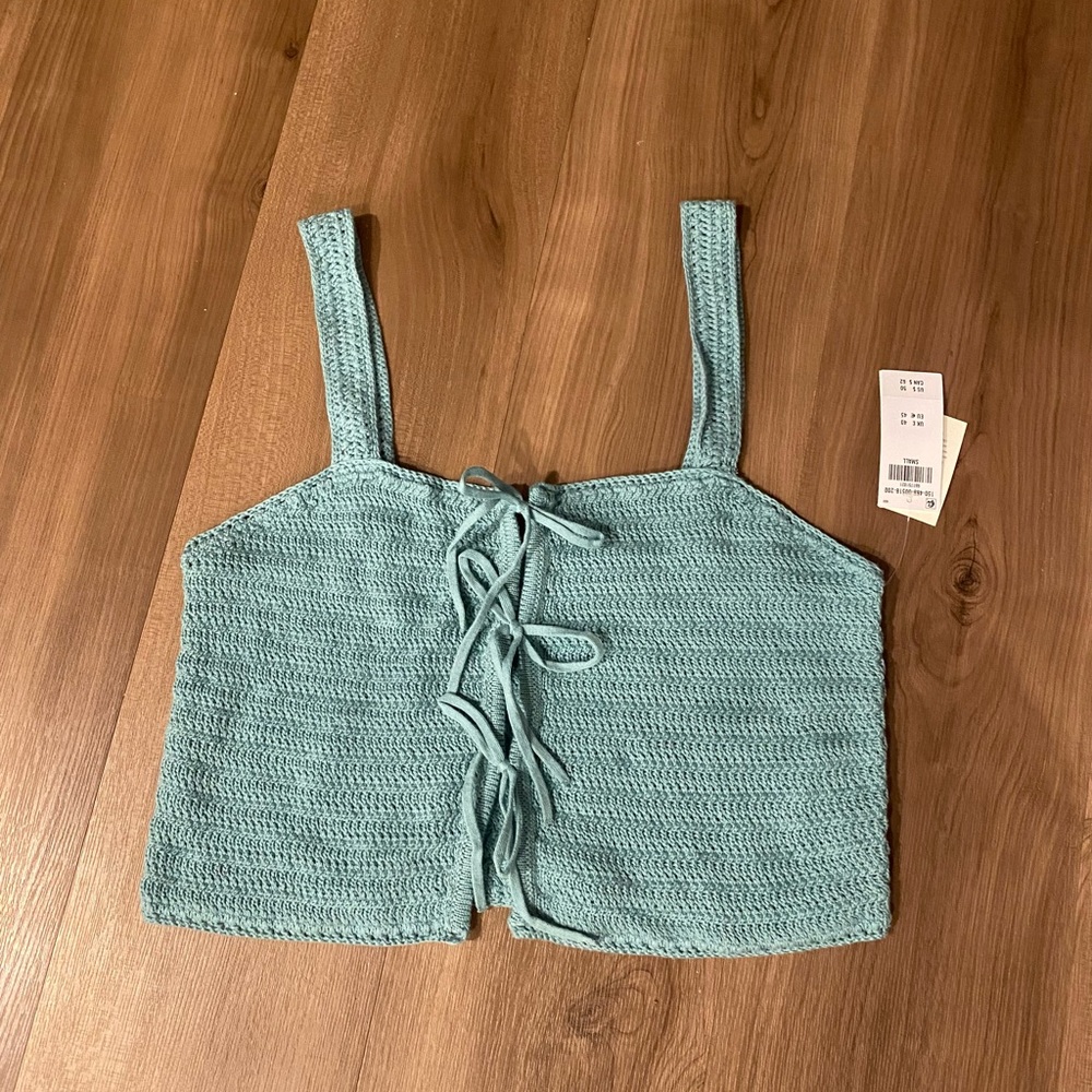 Abercrombie & Fitch Blue Teal Knit Tie Front Crop Top